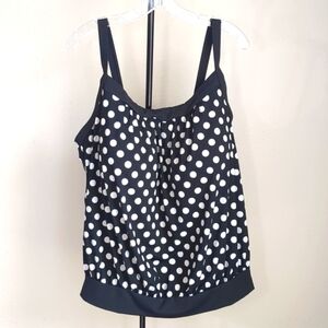 Lands' End Tankini Top Black White Polka Dot Sz 22W DD Molded Cup